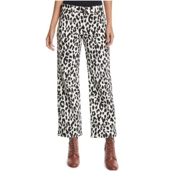 See By Chloe Leopard Print Crop Jean Black/White Women’s Size 34 U.S. 2 Mid Rise - Picture 3 of 12